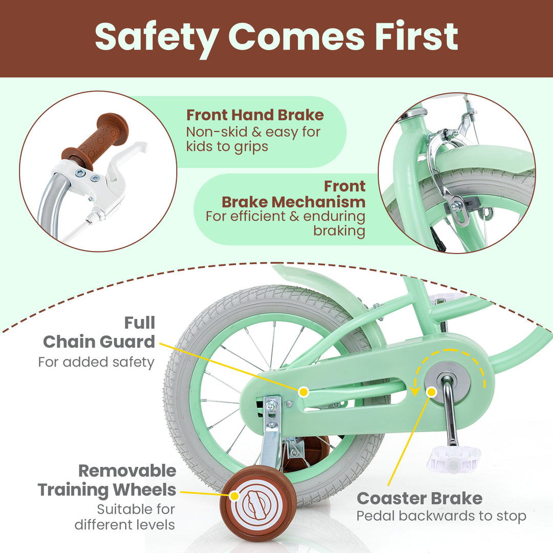 14 Inch Kids Bike with Adjustable Seat and Bell for Kids 3-8 Years Olds-14 inches