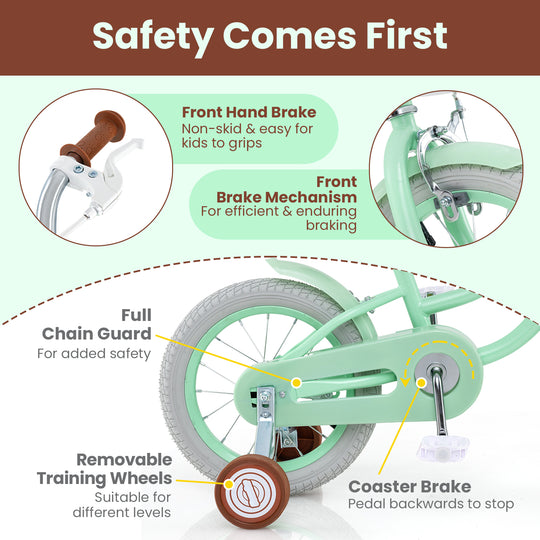 14 Inch Kids Bike with Adjustable Seat and Bell for Kids 3-8 Years Olds-14 inches