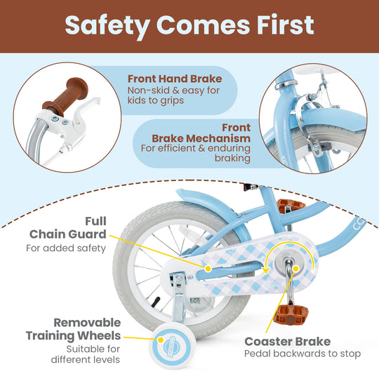 14 Inch Kids Bike with Adjustable Handlebar and Seat for 3-5 Year Old