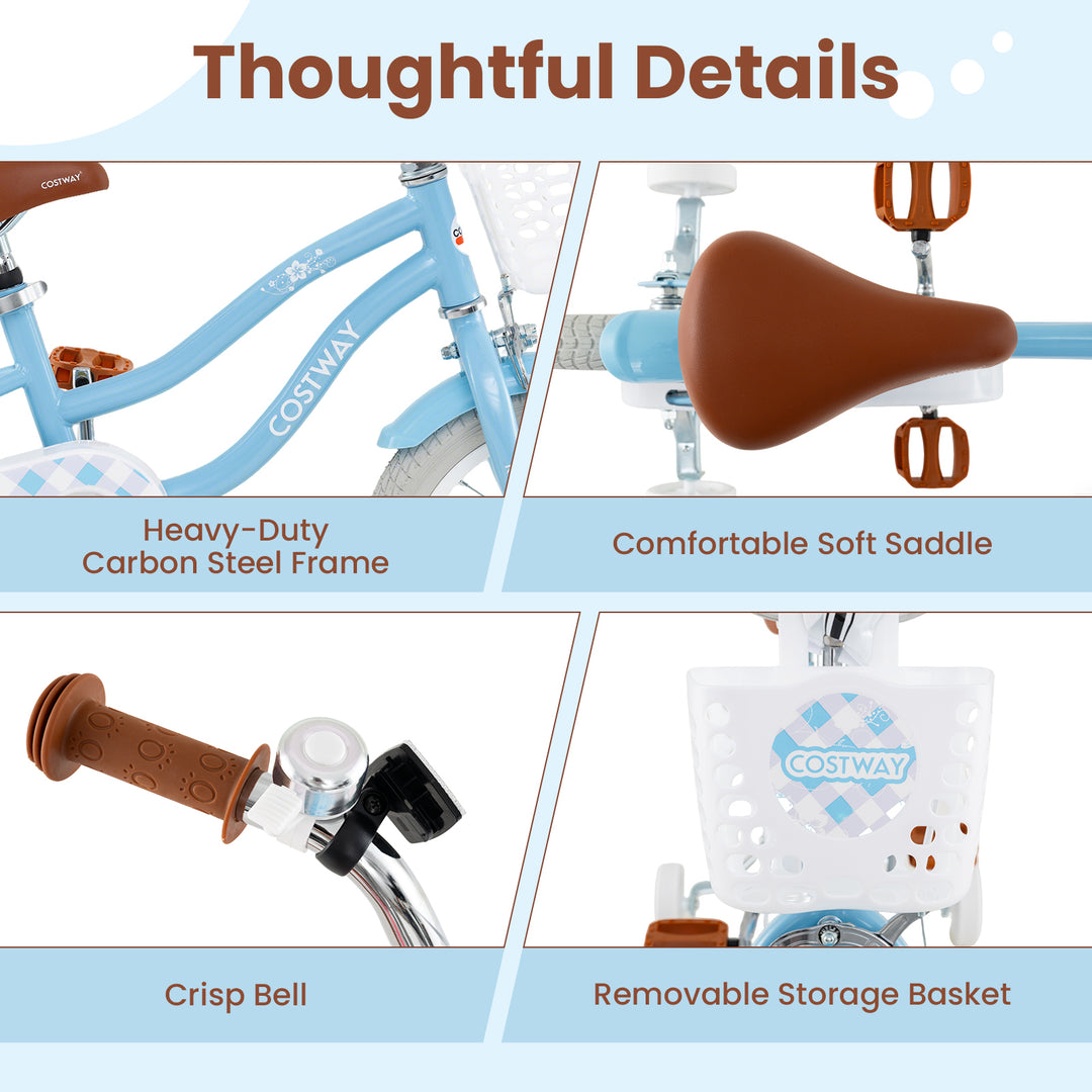 14 Inch Kids Bike with Adjustable Handlebar and Seat for 3-5 Year Old