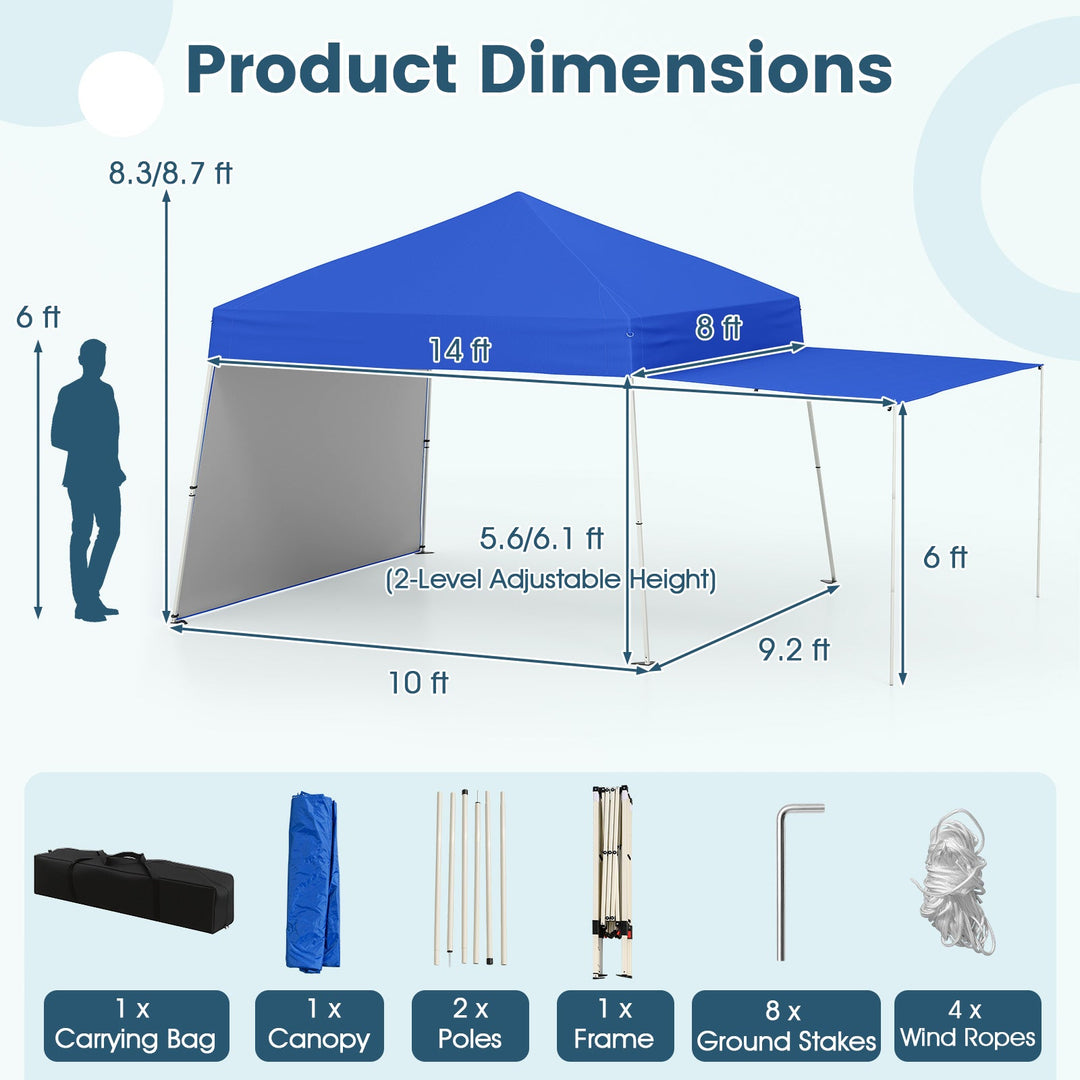 14 x 9.2 Feet Pop up Canopy Tent with 2 Convertible Sidewalls to Awning and Stakes