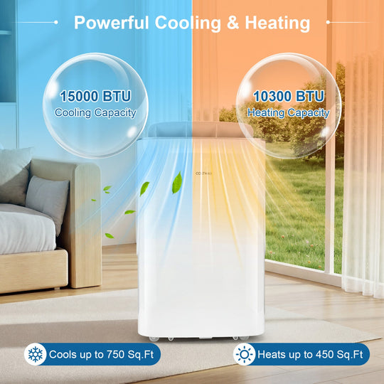 15000 BTU Inverter Portable Air Conditioner Smart Wifi Enabled Cooling & Heating Unit-White