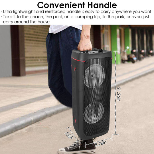 Portable Wireless Party Speaker RGB Colorful Lights DJ PA System with TWS Function FM Radio USB MMC Card Reading Aux In Recording Function Mic Priorit