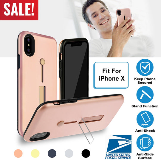 Finger Strap Phone Case for iPhone X Drop-protection Finger Ring Rugged Phone Case with Kickstand Dual Layer Case