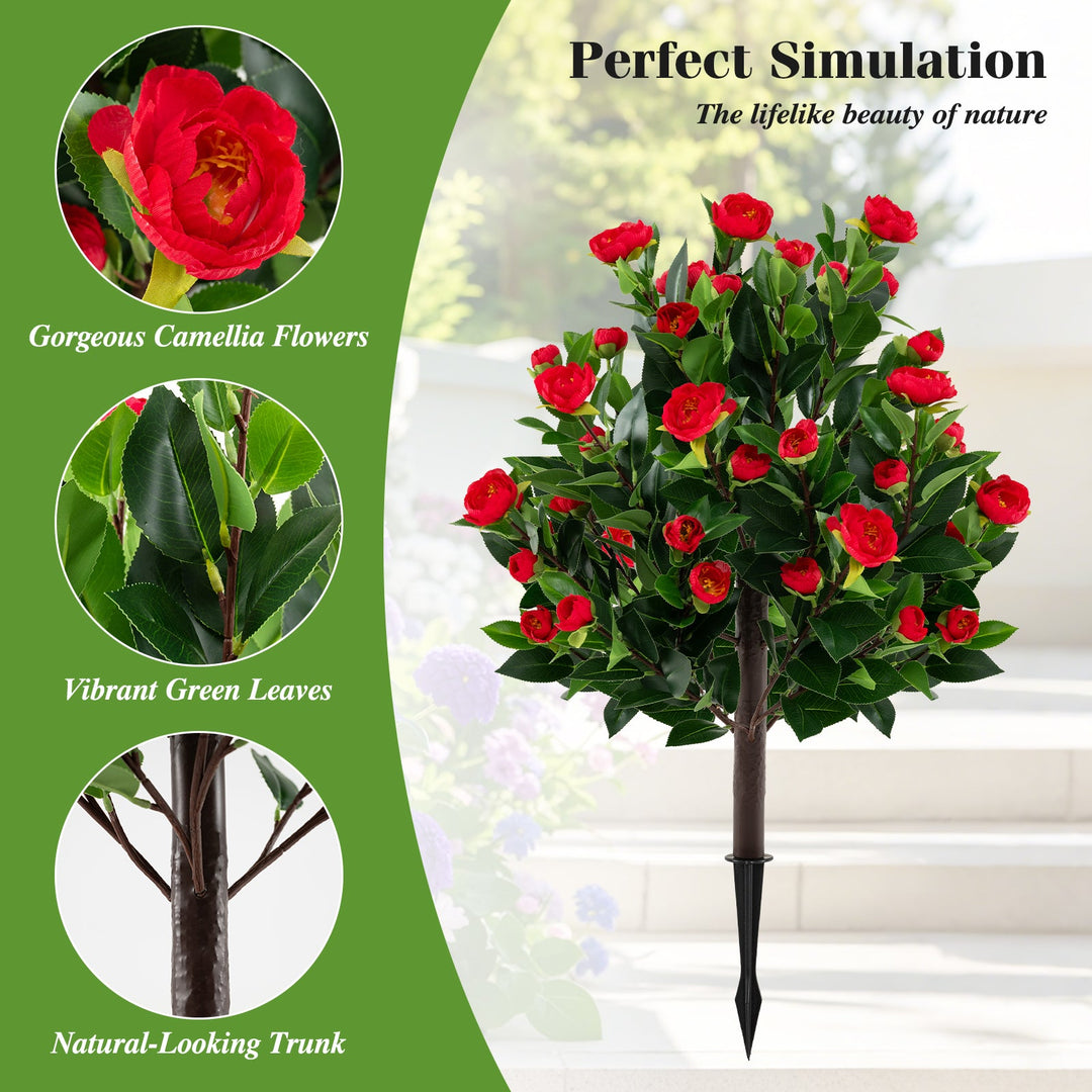 31 Inches Artificial Camellia Tree Set 2 Pack Fake Flower Trees-Green