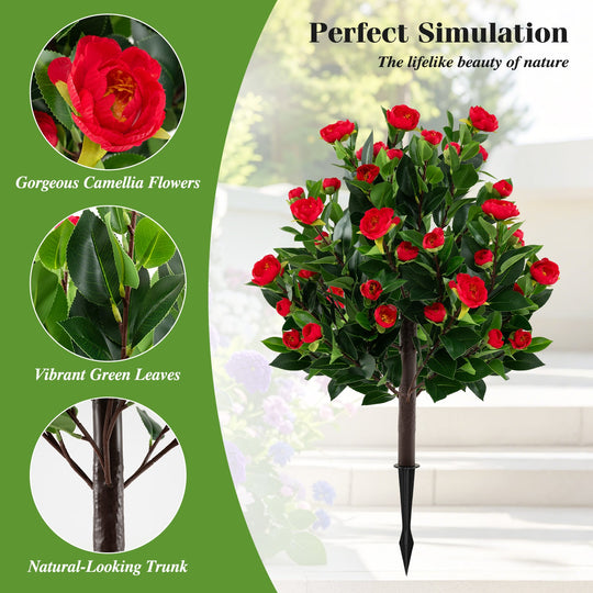 31 Inches Artificial Camellia Tree Set 2 Pack Fake Flower Trees-Green