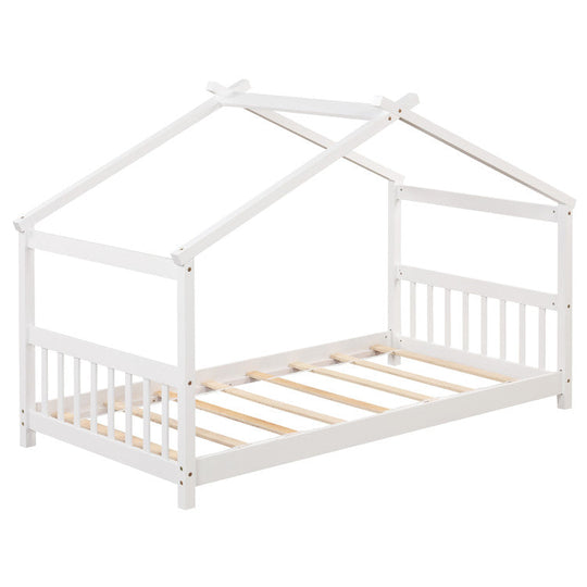 3-Piece Kid’s Room Bundle: Twin Size Wooden House Bed + Kid's Table and Chairs Set + Kids 2-Shelf Bookcase
