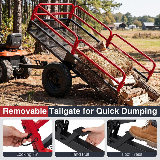 1540 LBS Capacity 17.6 Cu. Ft Heavy Duty Metal Dump Cart Trailer