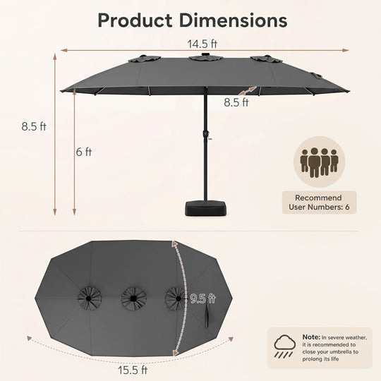 15.5 ft Patio Umbrella with Solar LED Lights and Base