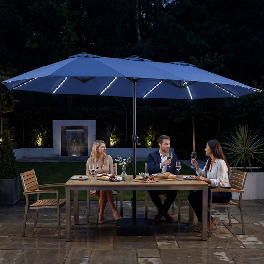 15.5 ft Patio Umbrella with Solar LED Lights and Base