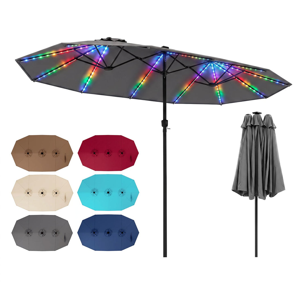 Patio Umbrella 15.5ft with Solar LED Lights and Crank