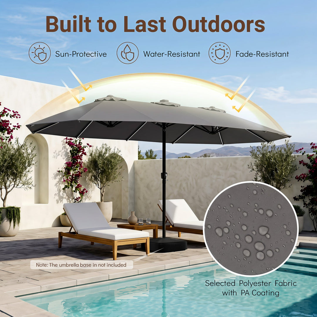 Patio Umbrella 15.5ft with Solar LED Lights and Crank