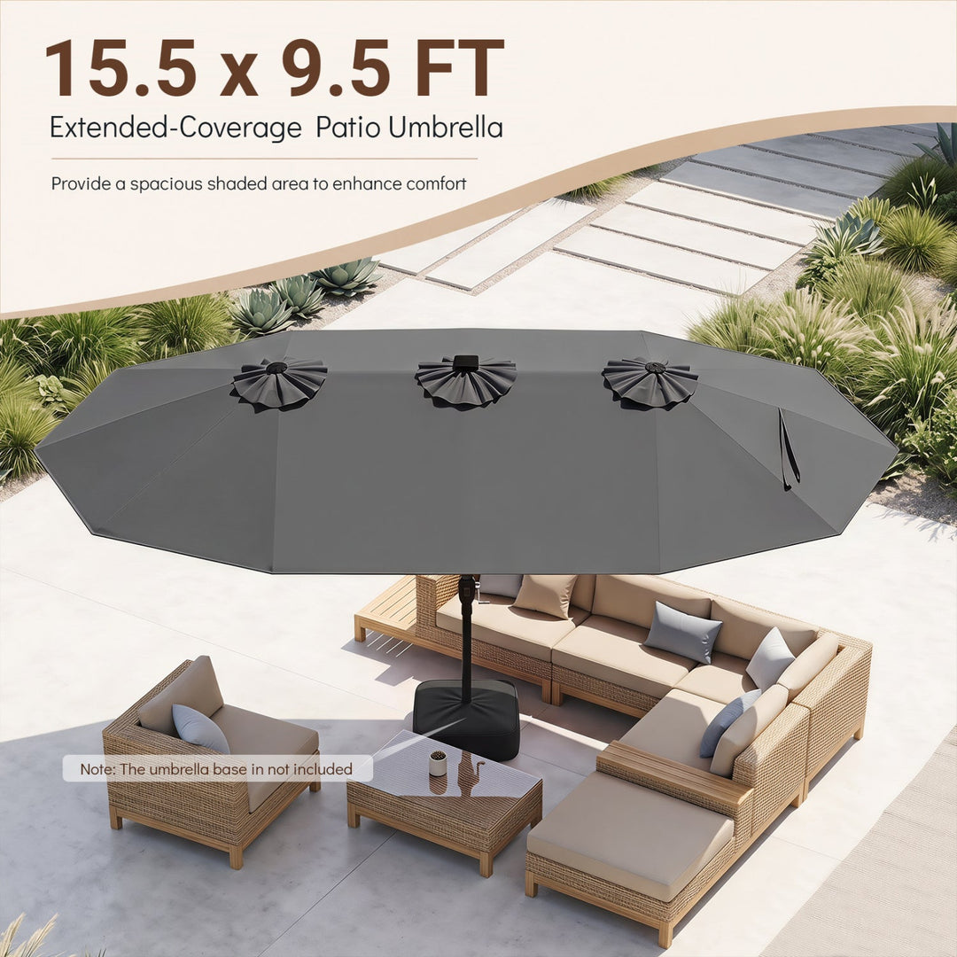 Patio Umbrella 15.5ft with Solar LED Lights and Crank