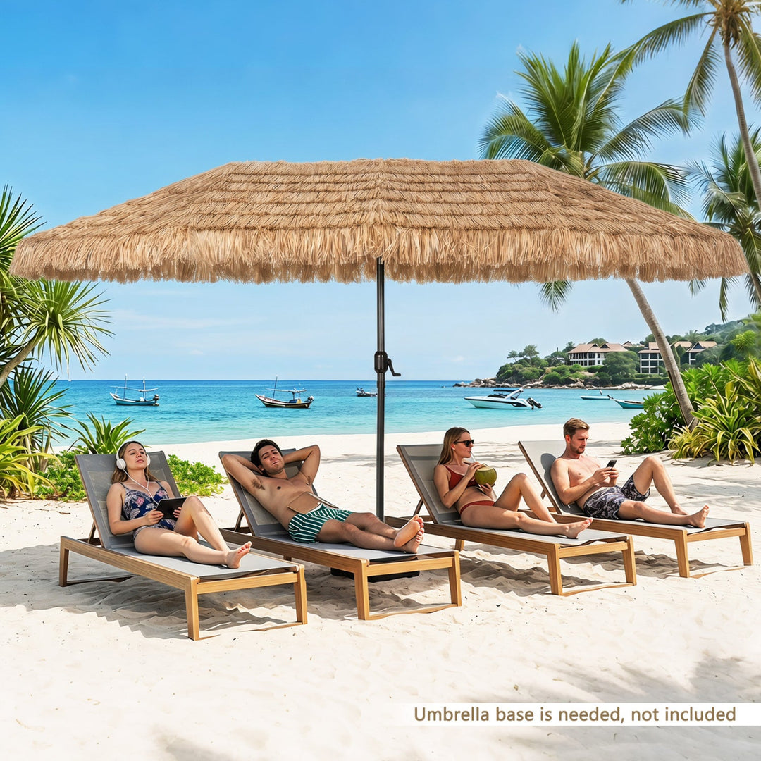 Double-Sided Thatched Tiki Patio Umbrella 15x9 FT with Crank