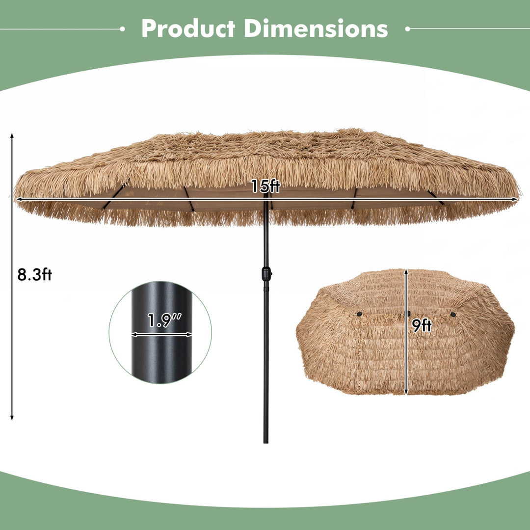 Double-Sided Thatched Tiki Patio Umbrella 15x9 FT with Crank