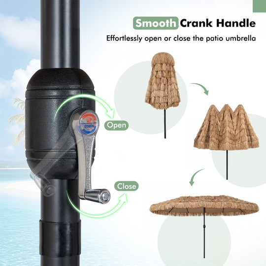 Double-Sided Thatched Tiki Patio Umbrella 15x9 FT with Crank