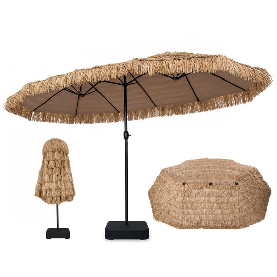 Double-Sided Patio Umbrella 15x9 ft with 144 Solar Lights
