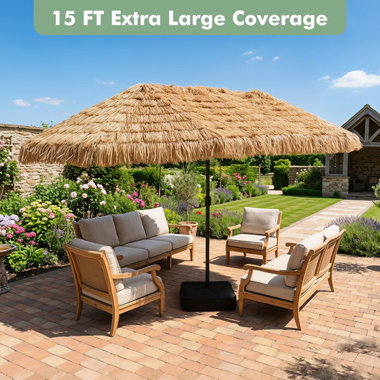 Double-Sided Patio Umbrella 15x9 ft with 144 Solar Lights