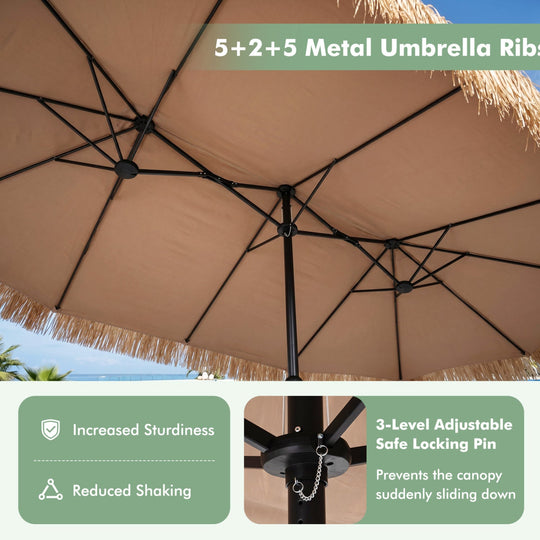 Double-Sided Patio Umbrella 15x9 ft with 144 Solar Lights