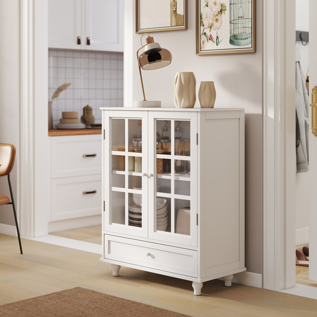 Buffet Cabinet with Glass Doors and Adjustable Shelves, Modern Storage Sideboard Cabine