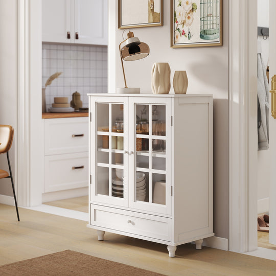 Buffet Cabinet with Glass Doors and Adjustable Shelves, Modern Storage Sideboard Cabine