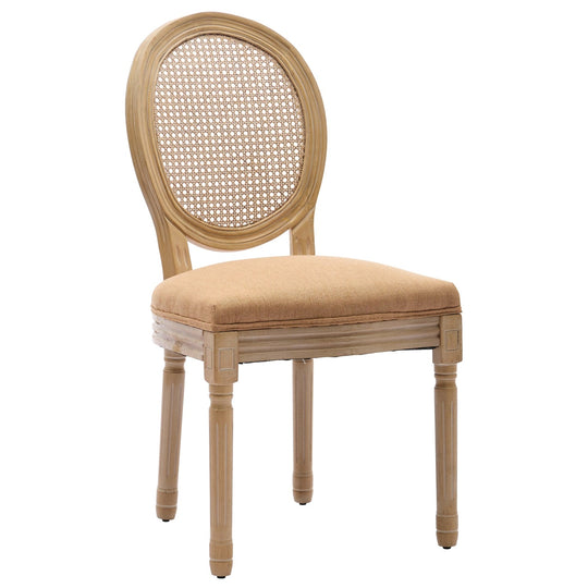 French Oval Rattan Back Dining Chairs Set of 2 - Solid Wood