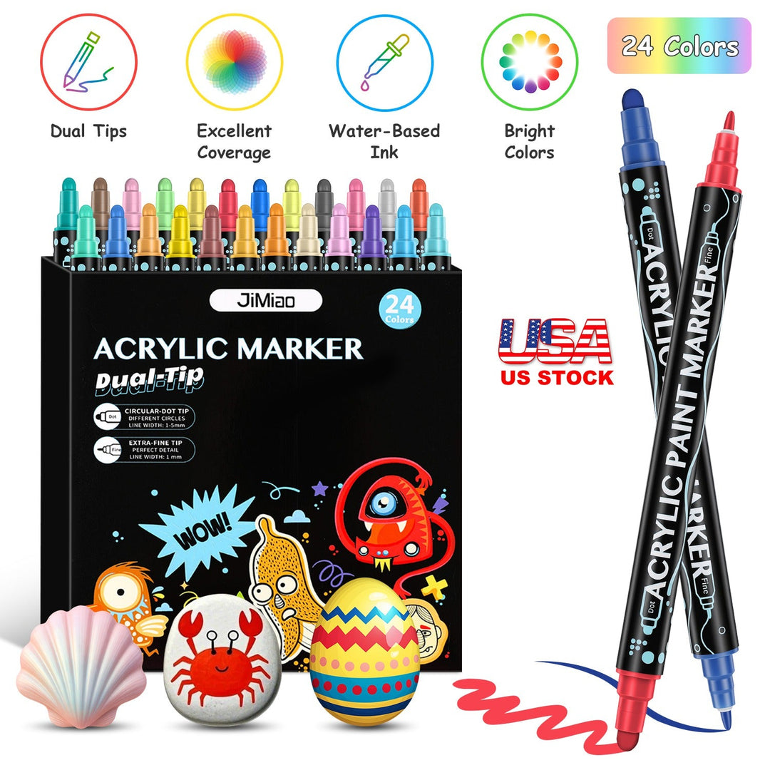 Dual Tip Acrylic Paint Markers Set - Water-Based & Quick-Dry