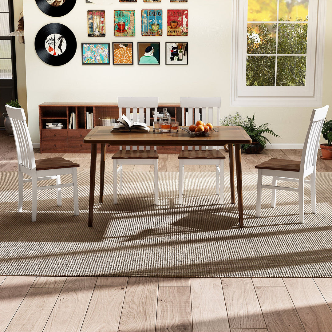 Set of 2 Kitchen Armless Dining Chairs with Slatted High Backrests-White