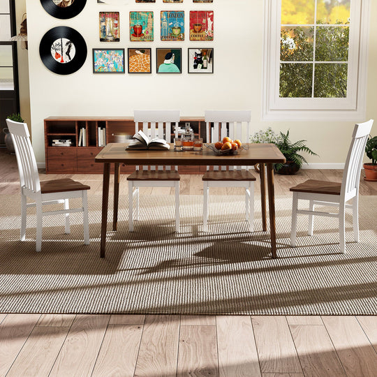 Set of 2 Kitchen Armless Dining Chairs with Slatted High Backrests-White
