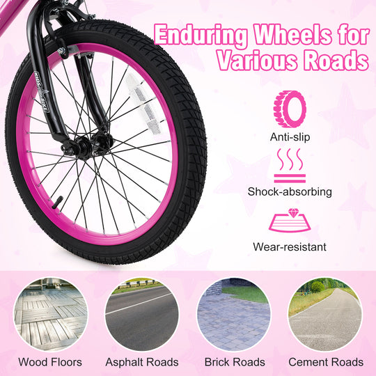 16 Inch Kids Bike Adjustable Bicycle with Front Basket for Children Aged 4-7 Years Old