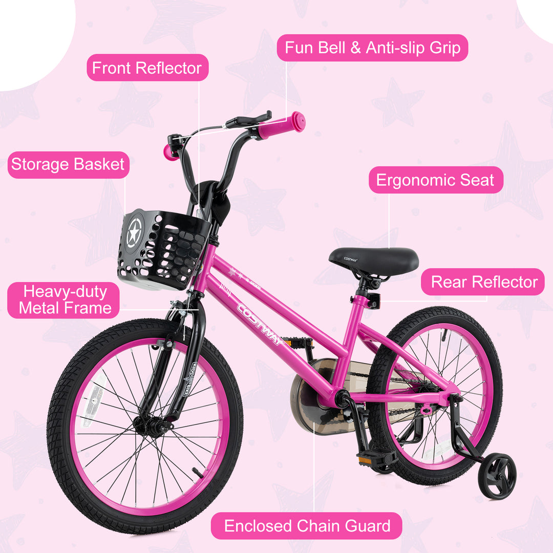 16 Inch Kids Bike Adjustable Bicycle with Front Basket for Children Aged 4-7 Years Old
