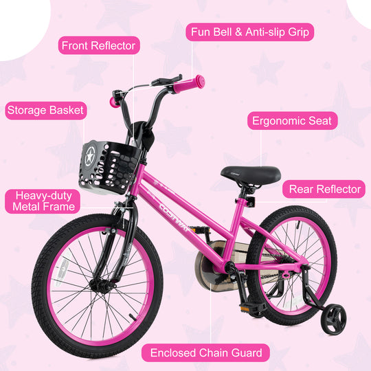16 Inch Kids Bike Adjustable Bicycle with Front Basket for Children Aged 4-7 Years Old