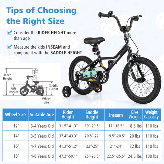 16 Inch Kids Bike Adjustable for 4-7 Years Old with Low-Step Frame