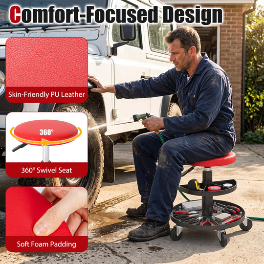 Adjustable Rolling Mechanic Stool with Tool Trays