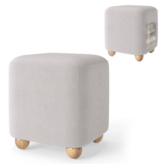 16.5 Inches Square Storage Ottoman with Solid Rubber Wood Legs-Gray