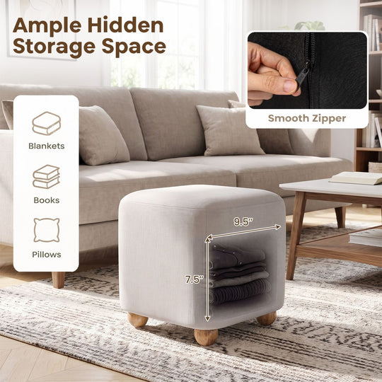 16.5 Inches Square Storage Ottoman with Solid Rubber Wood Legs-Gray