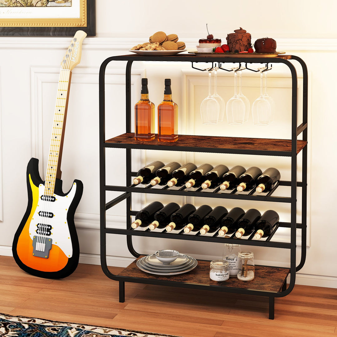 16 Bottle Wine Rack with 5-Tier Wine Shelf and Glass Holders for Kitchen Bar-Rustic Brown