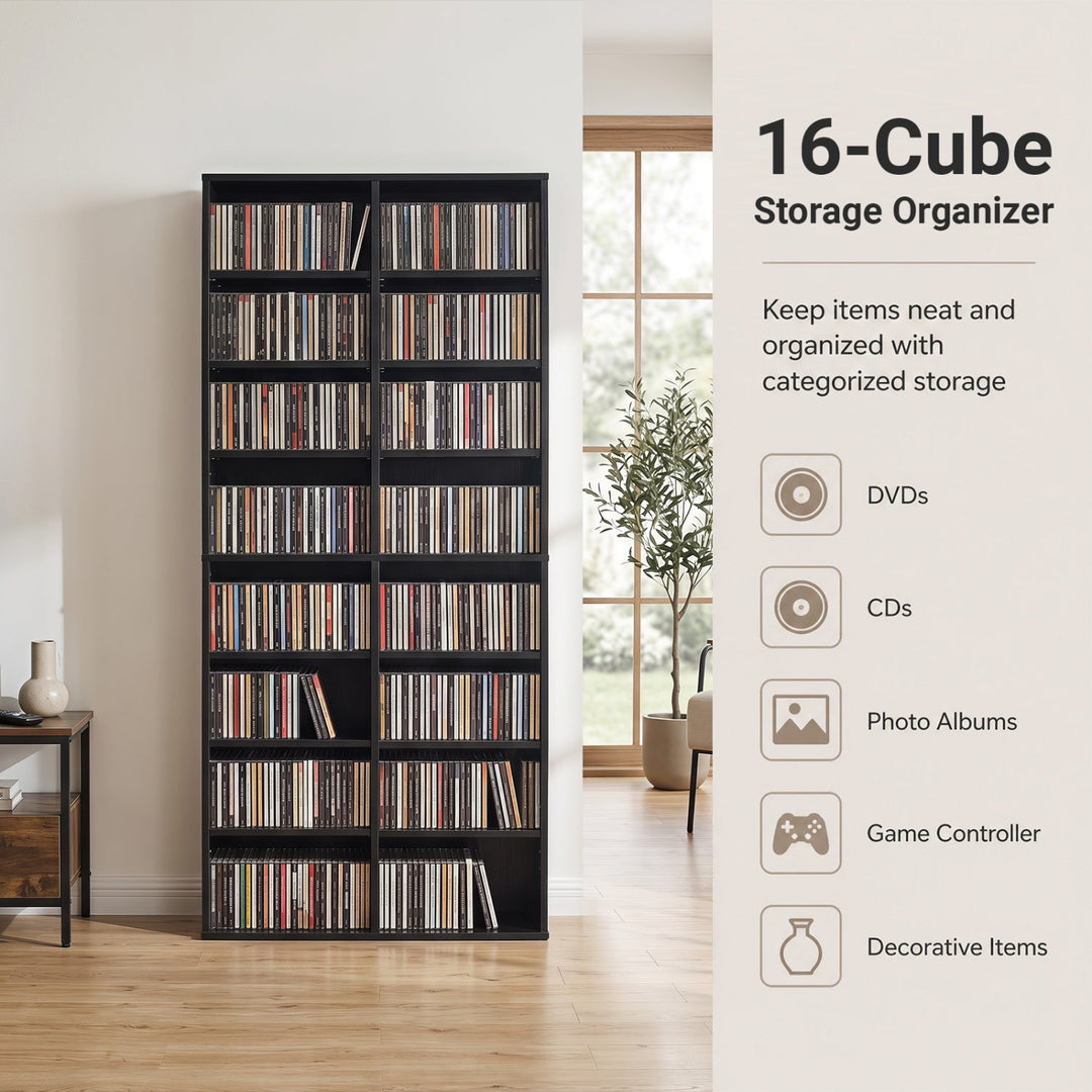 16 Compartment CD Storage Unit with Adjustable Shelves 54"