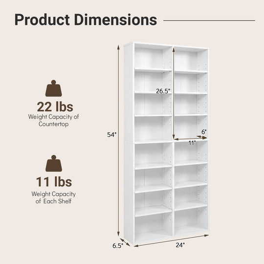 16 Compartment CD Storage Unit with Adjustable Shelves 54"