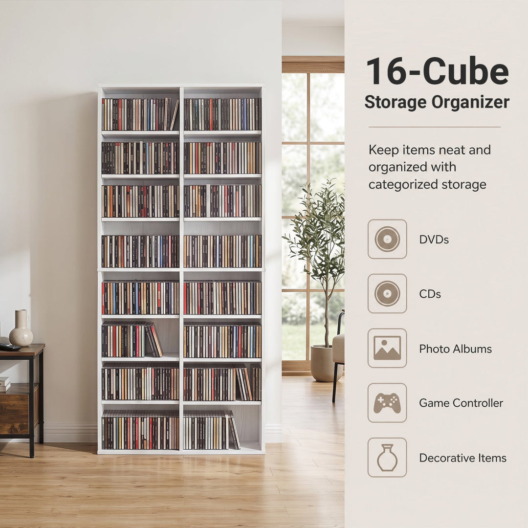 16 Compartment CD Storage Unit with Adjustable Shelves 54"