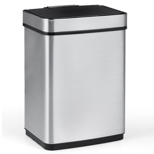 16 Gallon Trash Can Infrared Motion Sensor Garbage Can with Dual Compartments-Silver