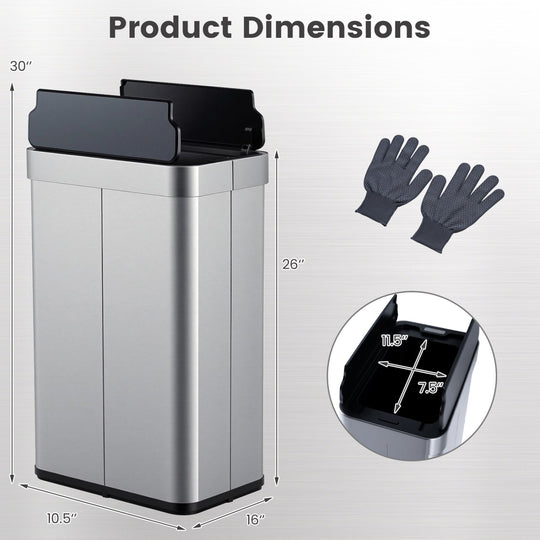 16 Gallon Trash Can with Wing Lids for Bedroom Bathroom Kitchen-Silver