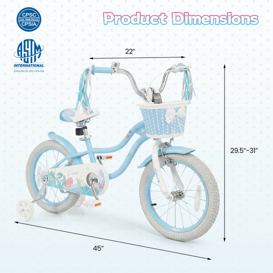 Kids Bike 12-20 Inch with Training Wheels & Basket