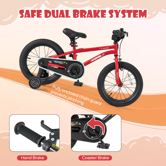 16-Inch Kids Bike Ages 4-7 with Handbrake and Coaster Brake and Bell Ring-16 inches