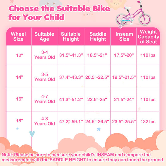 Kids Bike 12-18 Inch with Training Wheels - Pink