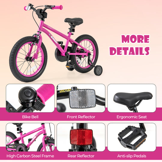 16-Inch Kids Bike for 4-7 Years Old Adjustable with Removable Training Wheels-16 inches