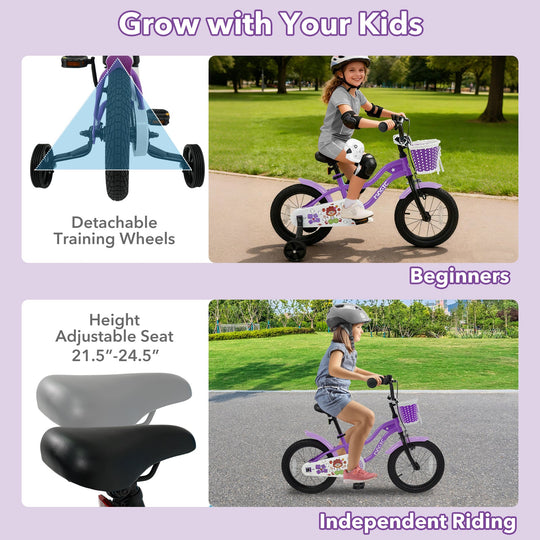 Kids Bike with Training Wheels 12-18 Inch - Purple