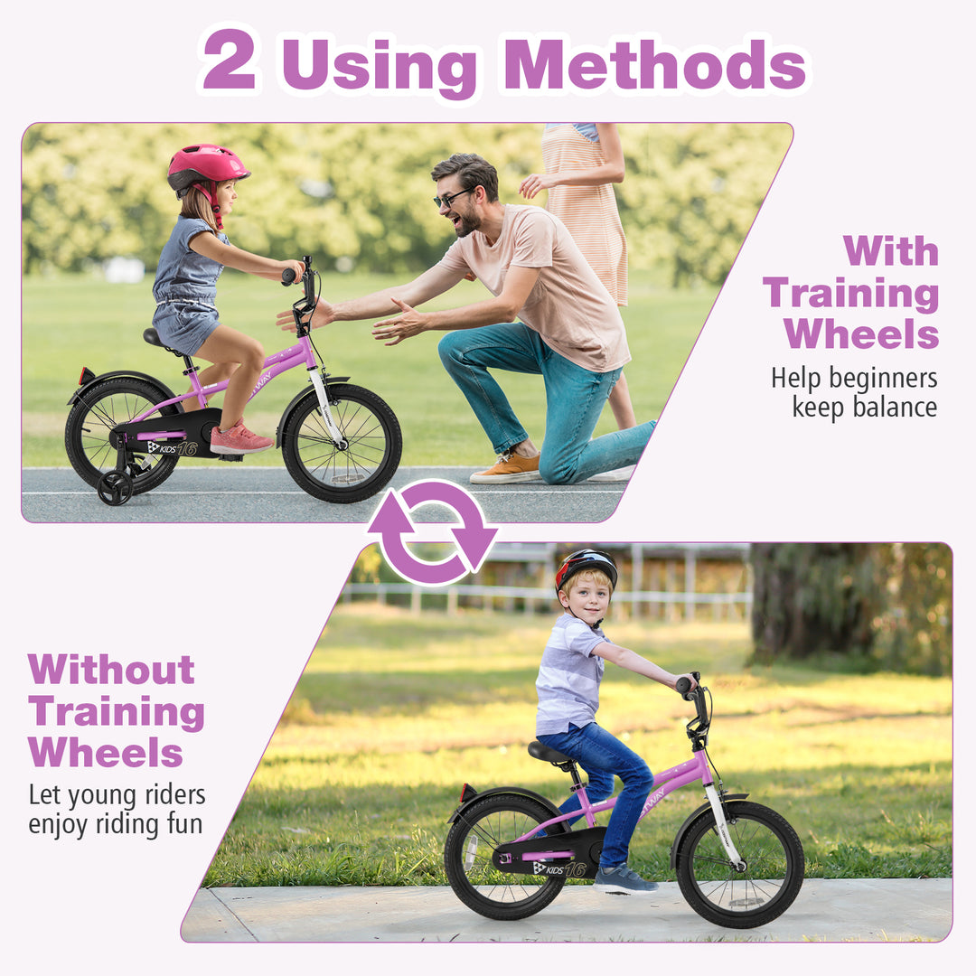 Kids Bike 16-Inch Children Training Bicycle with 2 Brake for 4-7 Years Old