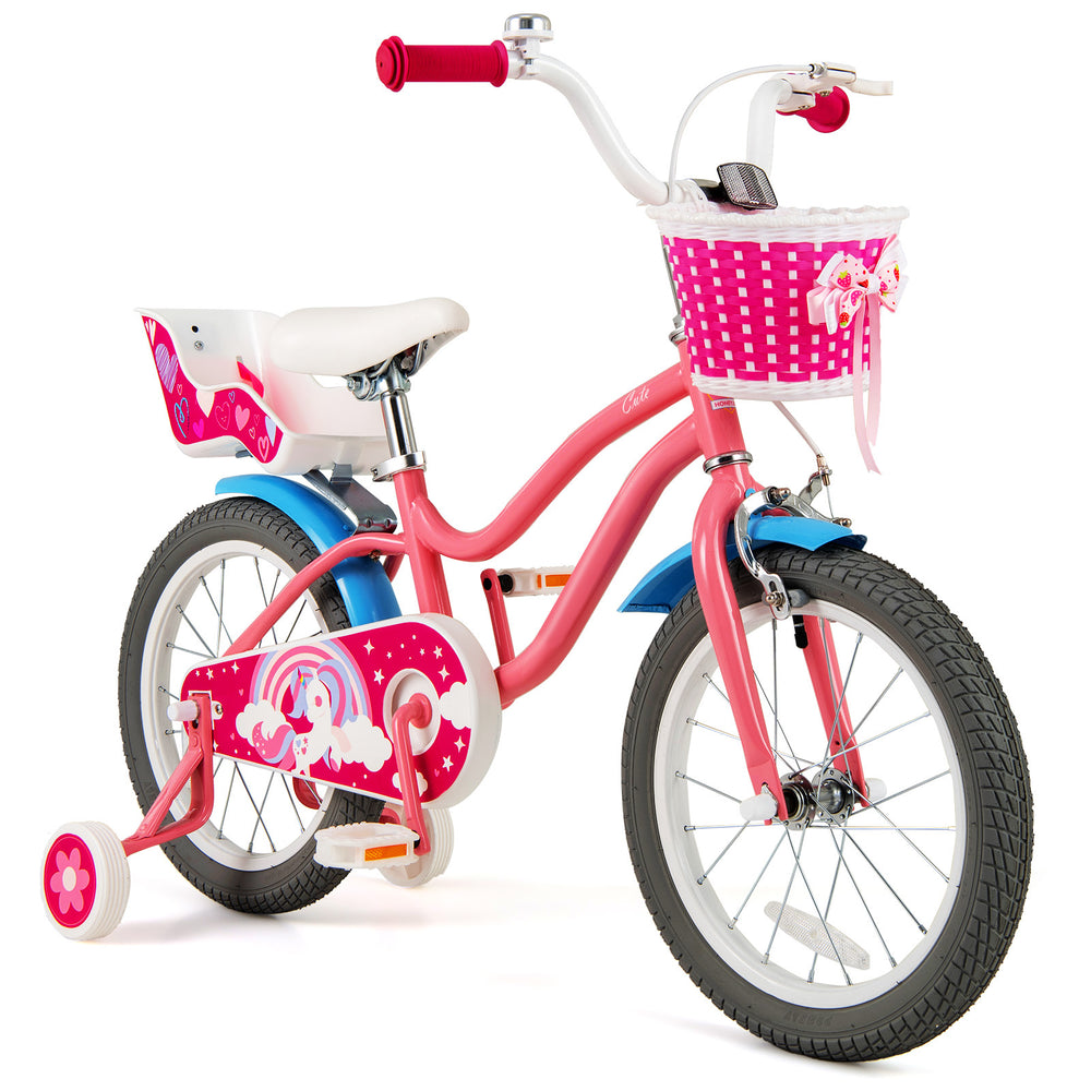 16 Inch Kids Bike with Training Wheels and Storage Basket-16 inches
