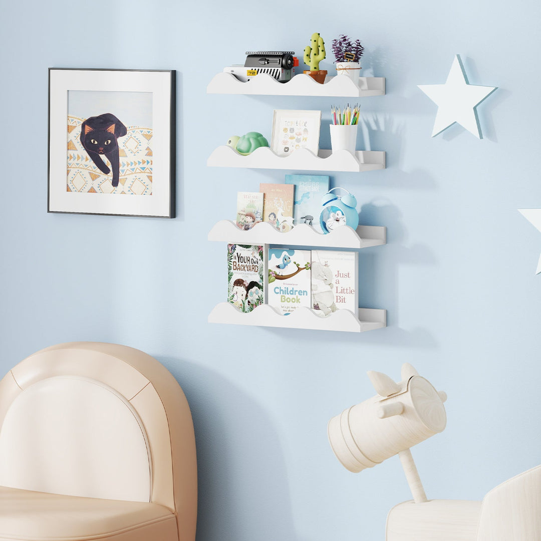 Floating Nursery Book Shelves Set of 4 - White Fir Wood